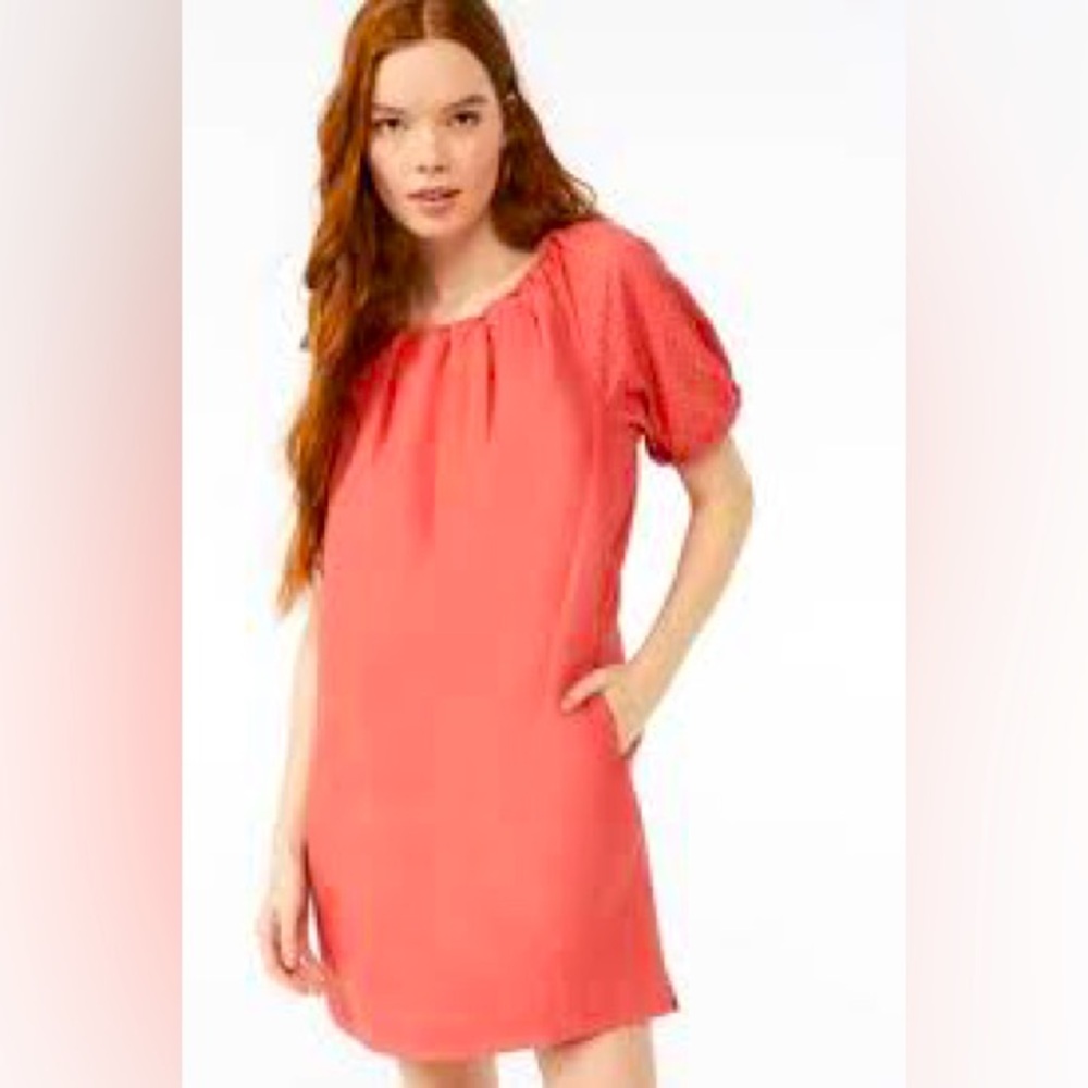 Free Assembly Women's Eyelet Short Sleeves Pleated Blouson Dress Faded Rose Sz M
